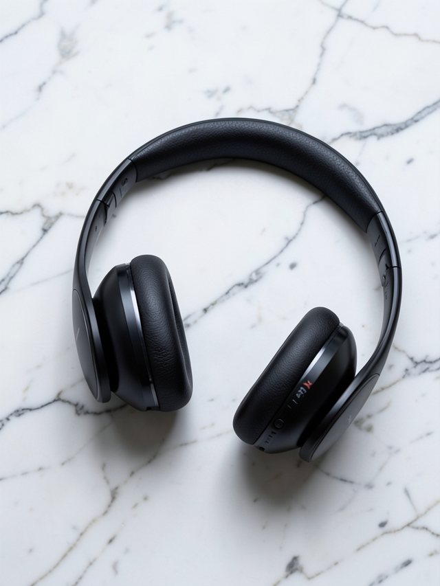 After — AI Marble studio product shot from Product Studio, same headphones